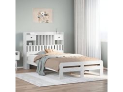 Vidaxl Cama Com Estante Sem Colchão 135x190 Cm Pinho Maciço Branco