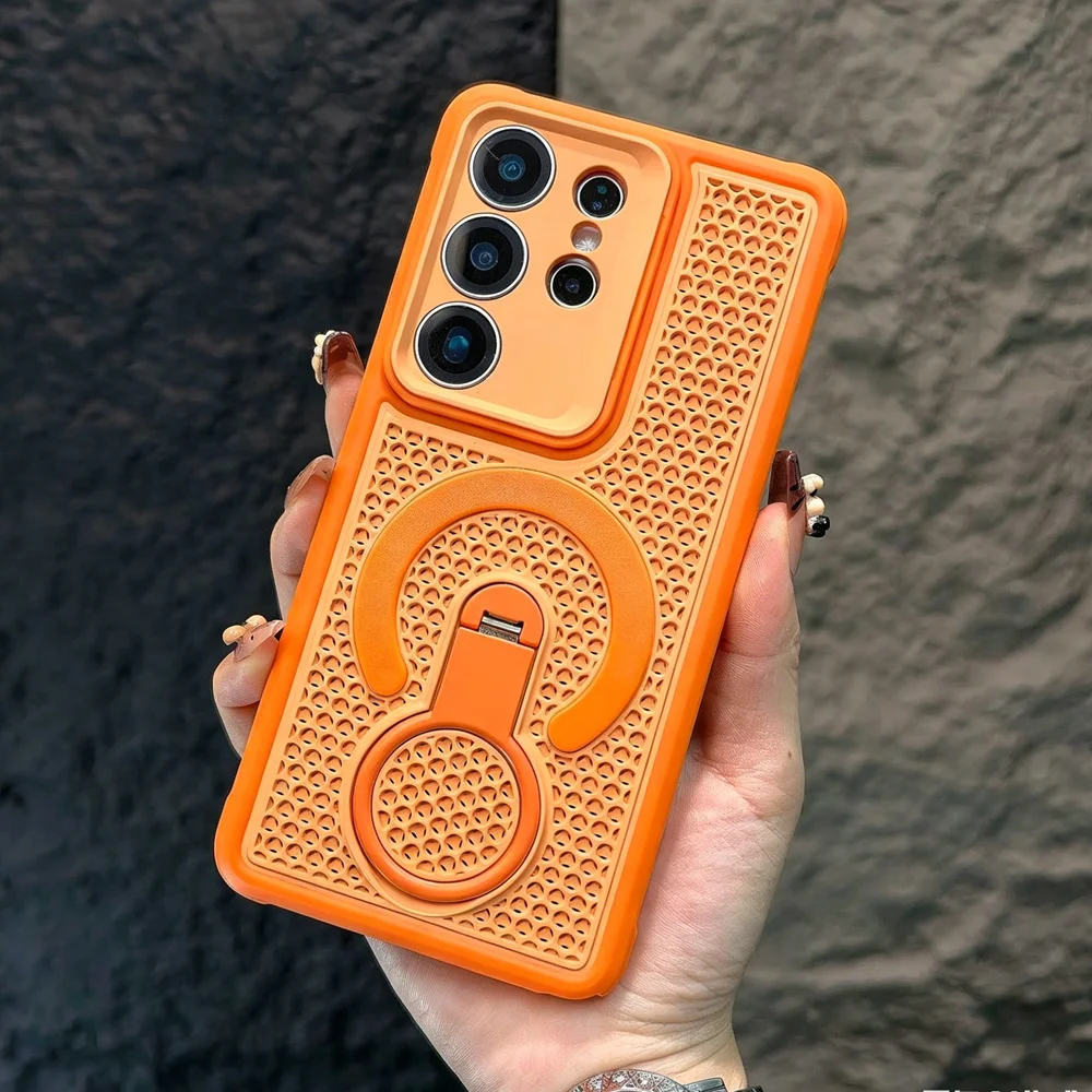 Capa Protetora Com Suporte De Resfriamento (laranja Galaxy S24 Ultra), Antiderrapante