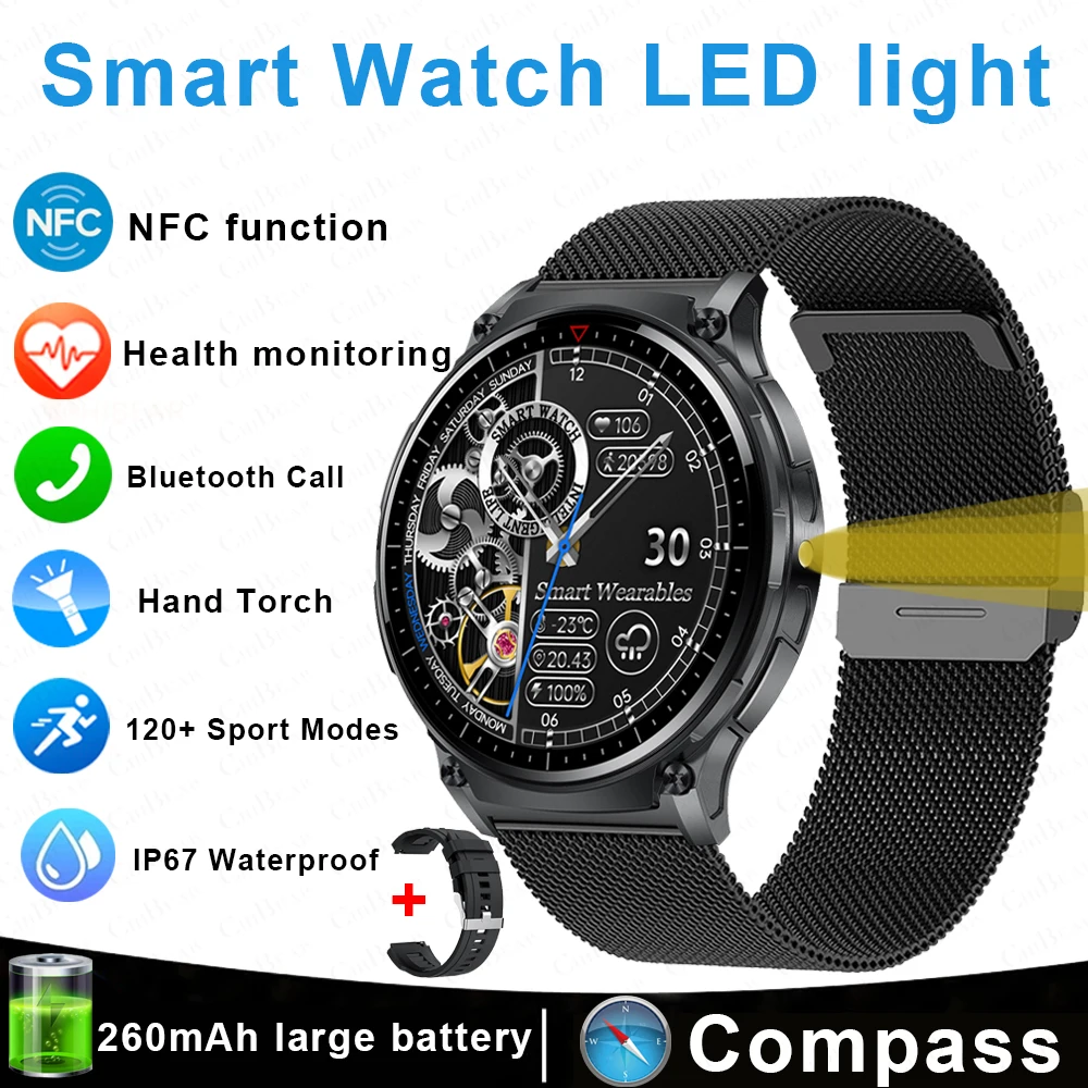 (mercado Negro) Smartwatch Com Bússola, Lanterna E Funções De Chamada.