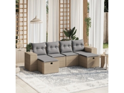 Vidaxl 6 Pcs Conj. Sofás Jardim C/ Almofadões Vime Pe Bege Misturado