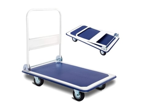DASCK - Carrinho Plataforma Dobrável – 150?kg – Aço Reforçado – Compacto e Robusto – Azul/Branco