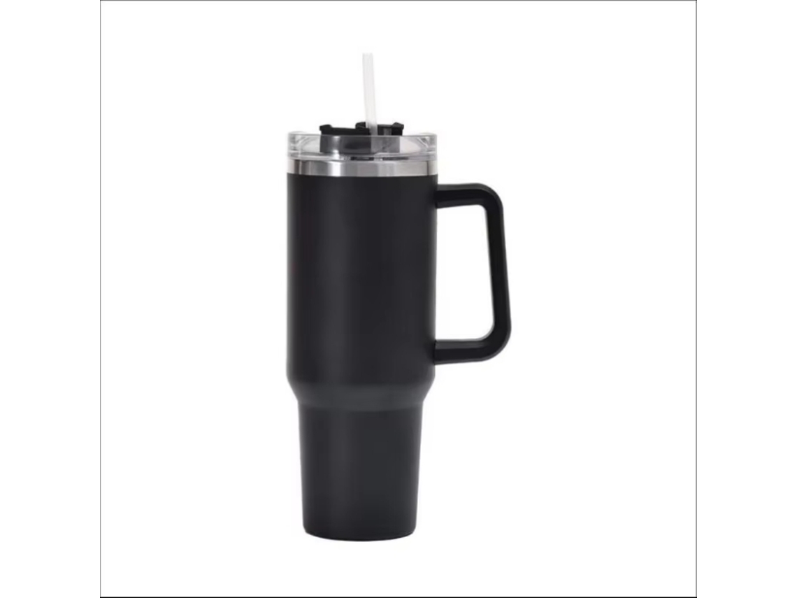 Caneca Térmica de Viagem com Parede Dupla , 1200 Ml (40 Oz), com Alça e Canudo. MDUG (preta)