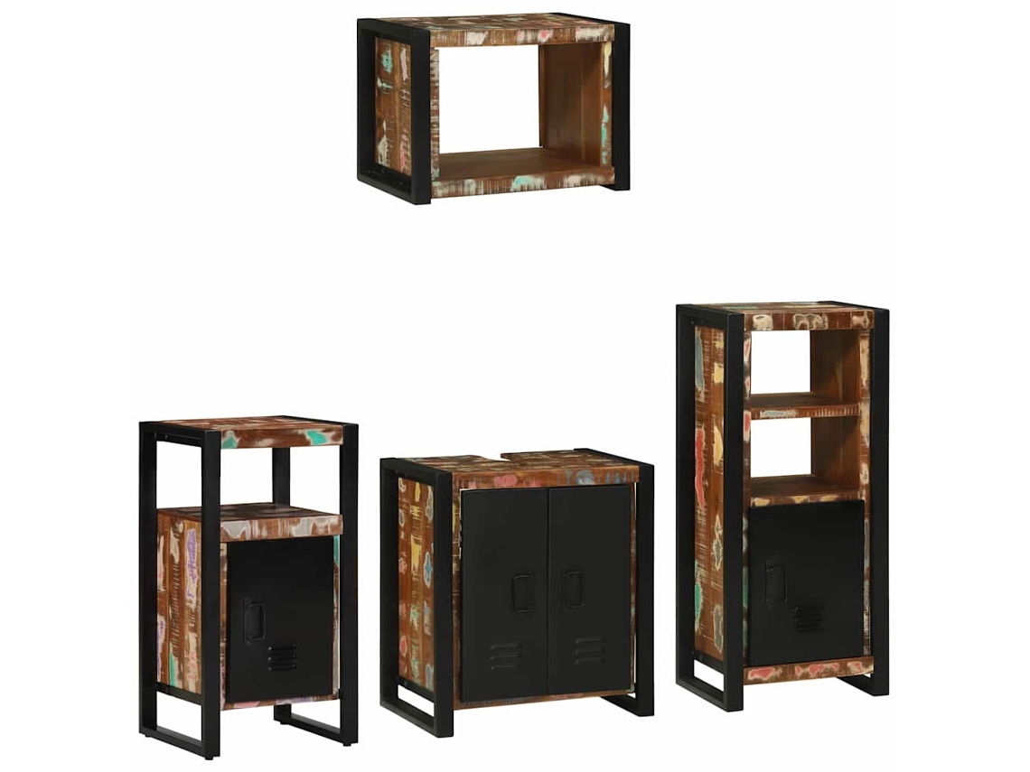 Vidaxl Conjunto De Móveis Para Banheiro 4 Unid. Multicolorido E Preto