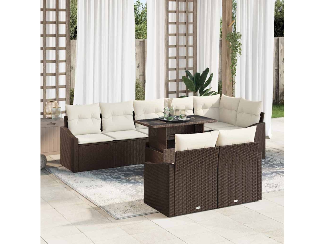 Vidaxl Conjunto De Sofá De Jardim 9 Unid. Marrom E Creme
