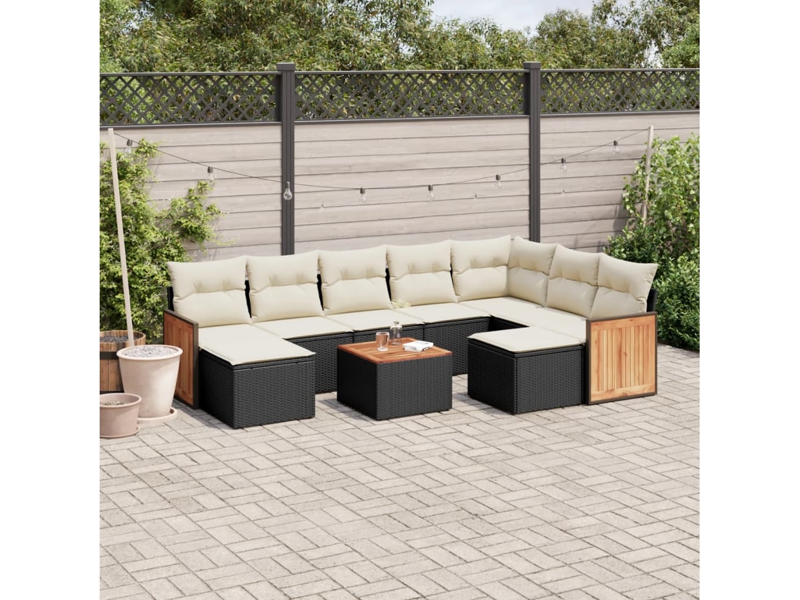 Vidaxl 10 Pcs Conjunto Sofás de Jardim C/ Almofadões Vime Pe Preto