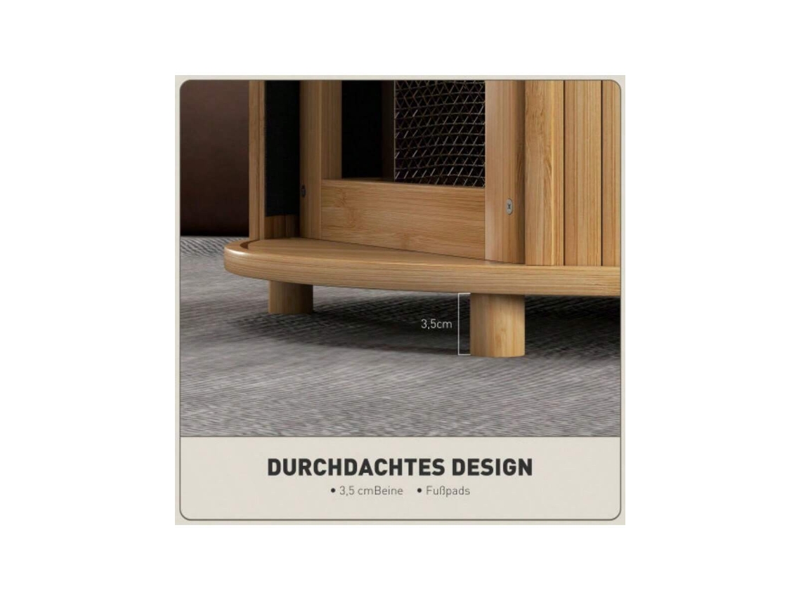 Mesa De Centro Redonda Em Bambu Com Armazenamento Oculto E Porta Deslizante, Estilo Moderno Para Sala De Estar, Diâmetro 60 X 45 Cm Quenty