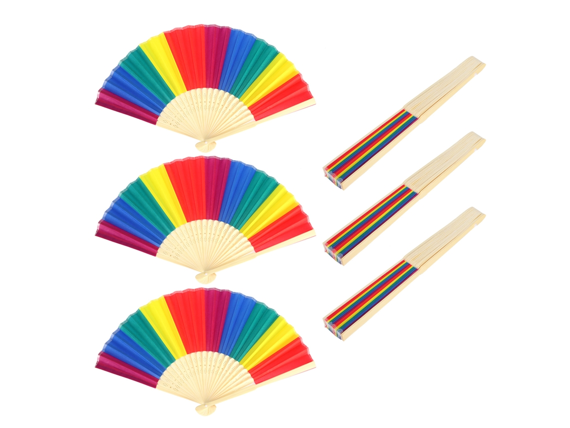 Conjunto De 6 Leques Dobráveis De Bambu Estilo Retrô De 21 Cm Com Armação Colorida Para Decoração