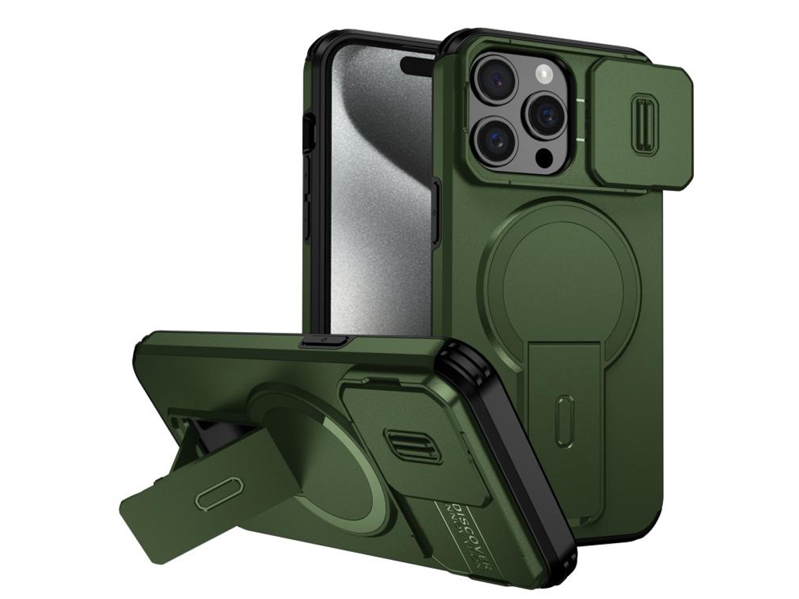 Capa Com Suporte Magsafe Para Iphone 15 Pro Max - Abertura Deslizante Com Proteção De Câmara