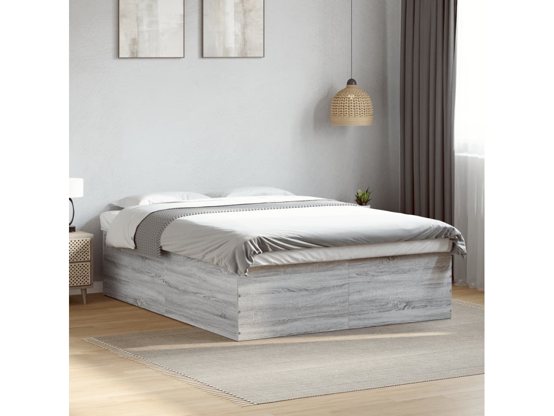 Estrutura De Cama 150x200 Cm Derivados De Madeira Cinza Sonoma