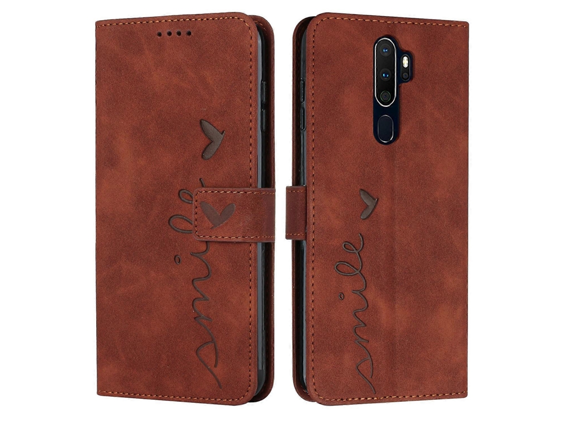 Capa De Celular Em Couro Sintético Com Estampa De Coração E Toque Suave Para Oppo A9 2020