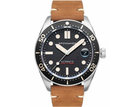 Relógio masculino marrom couro real Croft automático Sp-5100-01 SPINNAKER