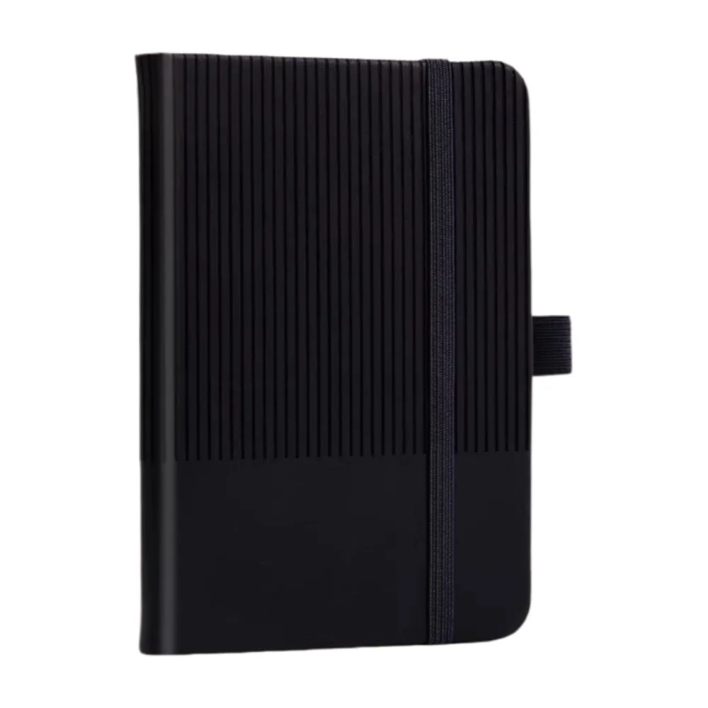 (preto, A7) Pacote Com 5 Mini Cadernos De Capa Dura A7, Em Couro Pu Listrado Cinza, Com Elástico E Porta-canetas, 11x7,5 Cm