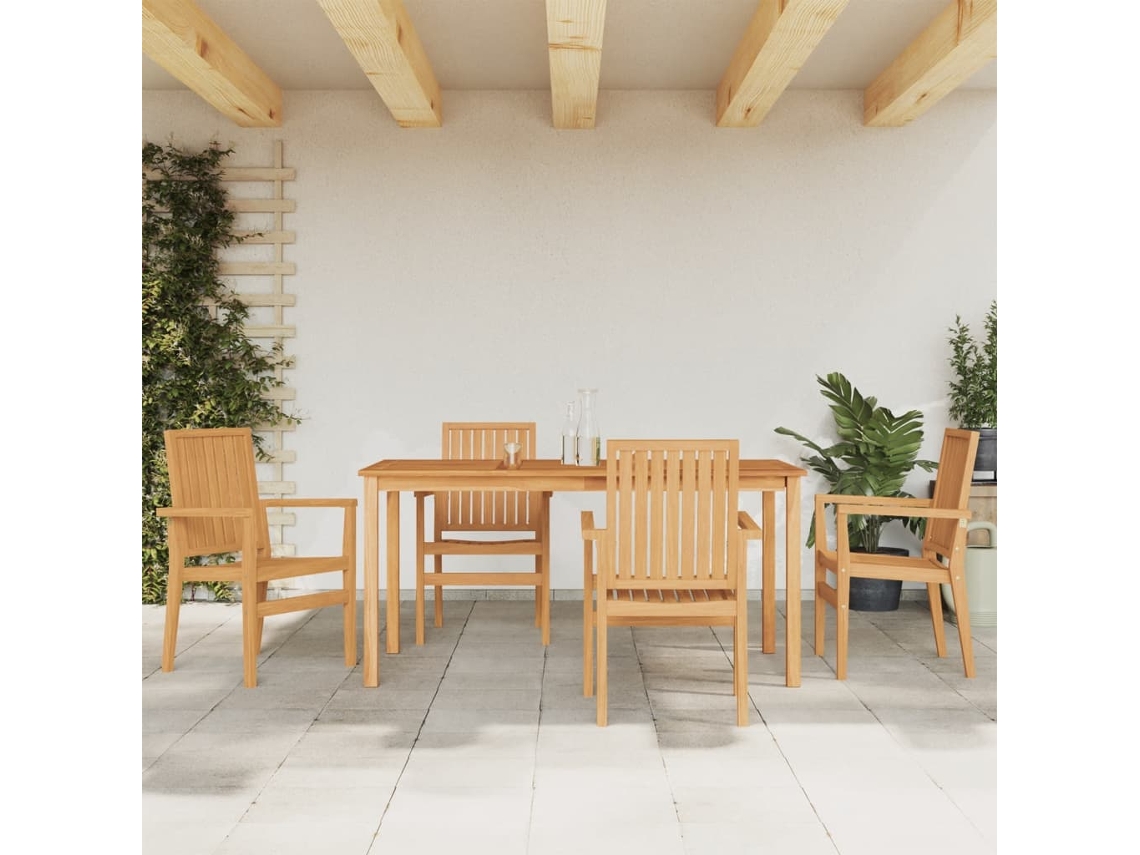 Conjunto 5 Peças Jantar P/ Jardim Madeira De Teca Sólido Dkd Home Decor