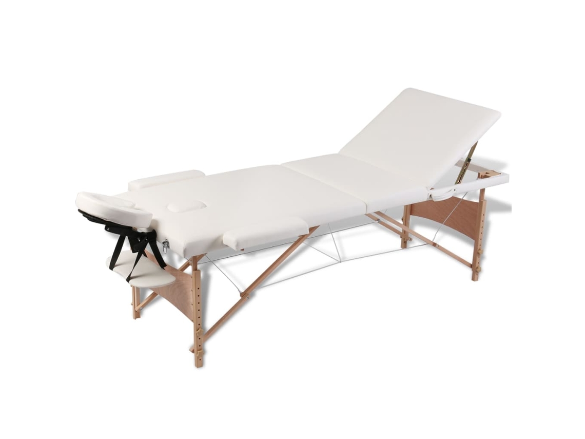Vidaxl Mesa Massagem Dobrável 3 Zonas Estrutura Madeira Branco Nata