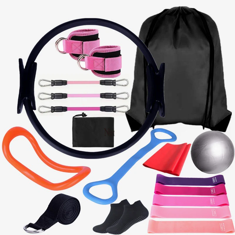 (preto) Conjunto De Cinto Elástico Circular Para Exercícios De Ioga E Pilates