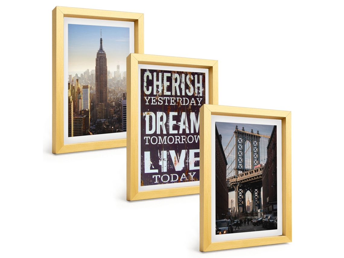Composição De Quadros Citação Sobre Paisagens De Nova York Espelharte (3 Peças 20x30 Cm)