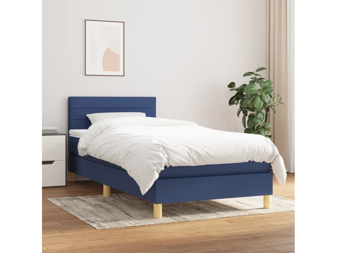 Vidaxl Cama Com Molas/colchão 100x200 Cm Tecido Azul