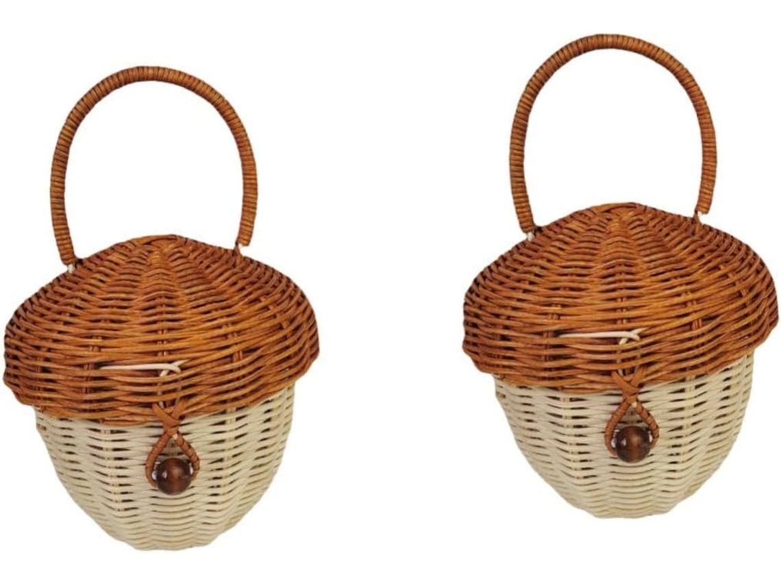 Conjunto De 2 Cestos De Vime Para Meninos E Meninas Com Alças E Tampas, Cestos Decorativos Em Formato De Bolota Para Fotografia.