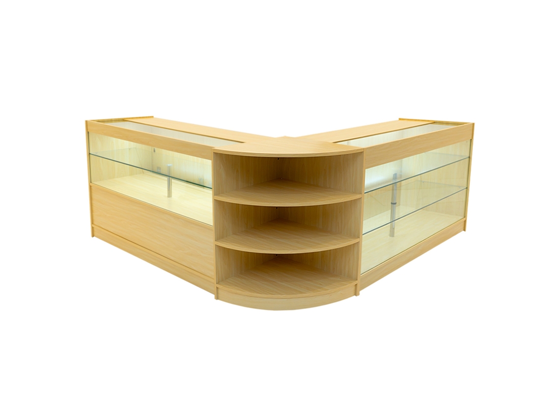 Conjunto de Balcões Comerciais MonsterShop Calliope, Maple, K1500C1500LM60, MDF e Vidro Temperado