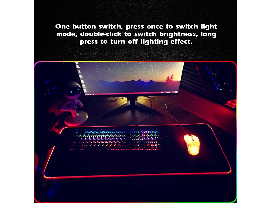 Mouse Pad RGB Luminoso Grande, Led, Modos de Luz, Base Antiderrapante, Borracha S/MARCA