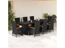 Vidaxl 9 Pcs Conjunto de Jantar P/ Jardim C/ Almofadões Vime Pe Preto