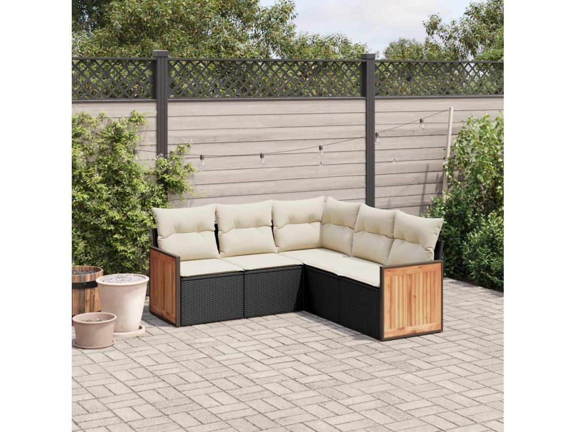 Conjunto de 5 Sofás de Jardim com Almofadas Vime Pe Preto Dkd Home Decor