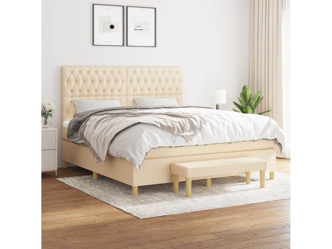 Vidaxl Cama Com Molas/colchão 180x200 Cm Tecido Cor Creme