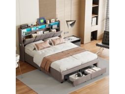Cama160x200cm, Cama De Casal, Led, Usb, Gaveta