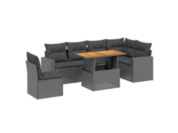 Conjunto de 7 Sofás para Jardim com Almofadões Vime Pe Preto MAISON EXCLUSIVE (7 pcs)