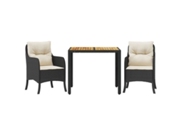 Conjunto de Jantar 3 Pcs para Jardim com Almofadões Vime Pe Preto MAISON EXCLUSIVE (3 pcs)