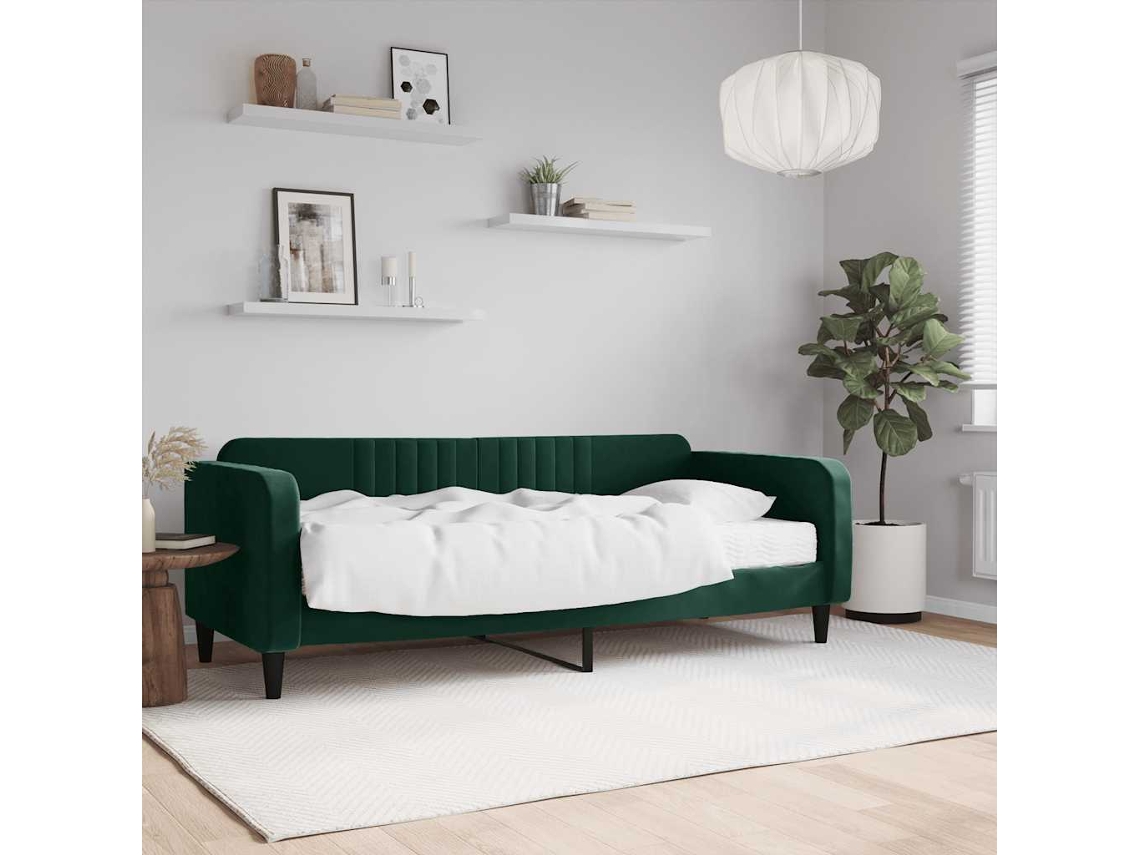 Cama De Solteiro | Camas Para Quarto | Sofá-cama Com Colchão 90x200 Cm Veludo Verde-escuro