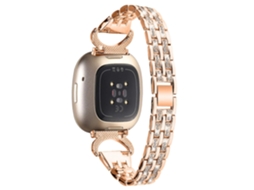 Pulseira Decorativa Em Aço Inox Com Strass E 5 Miçangas Para Fitbit Versa 4/sense 2 - Ouro Rosa