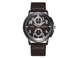 Reloj De Pulsera De Negocios Simple Para Hombre Con Correa De Pu Marrón Oscuro Cuarzo