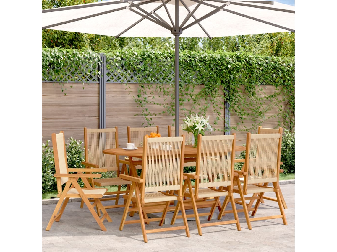 Cadeiras De Jardim Reclináveis 8 Pcs Madeira Acácia Maciça Bege Dkd Home Decor