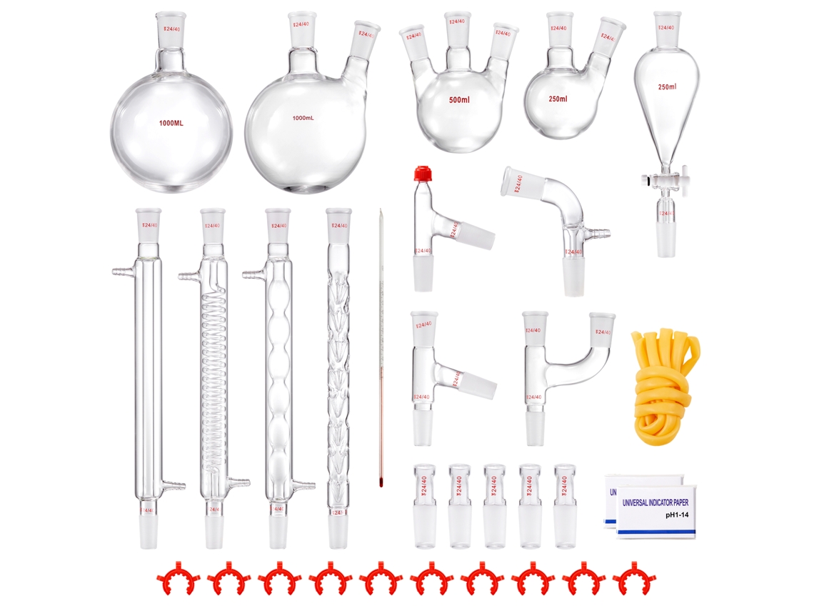 Conjunto De Destilação Succebuy Para Vidraria De Laboratório 1l 3,3 Boro 32 Unidades.