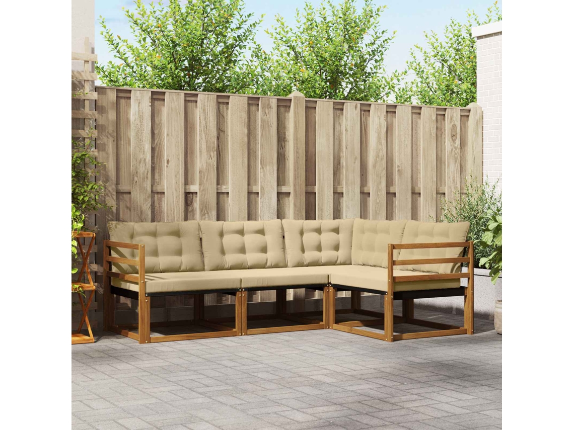 Vidaxl Conjunto De Sofás Para Exterior 4 Pcs Natural E Bege