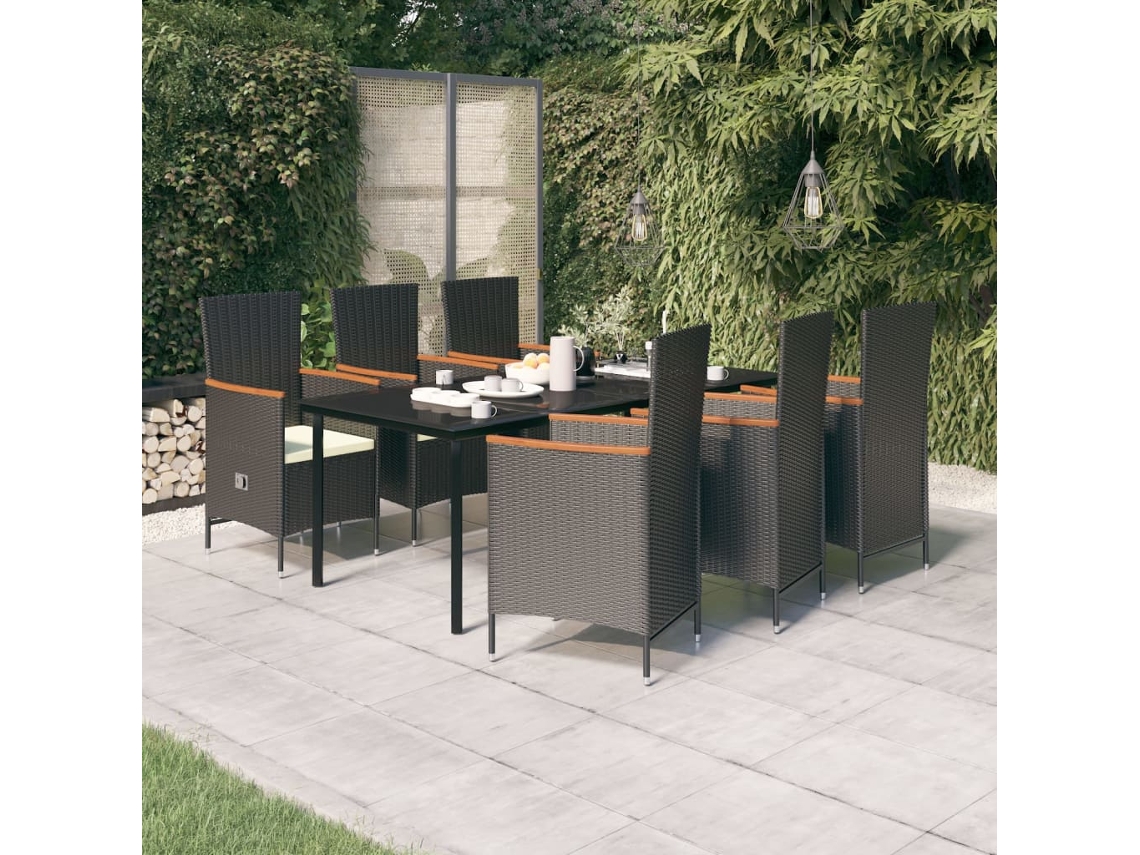Vidaxl 7 Pcs Conjunto De Jantar Para Jardim Com Almofadões Preto