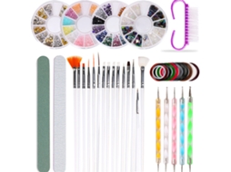 Kit De Maquiagem De Unhas Com 37 Peças Pincéis Striping Tape Stickers Rhinestones Decoração Manicure