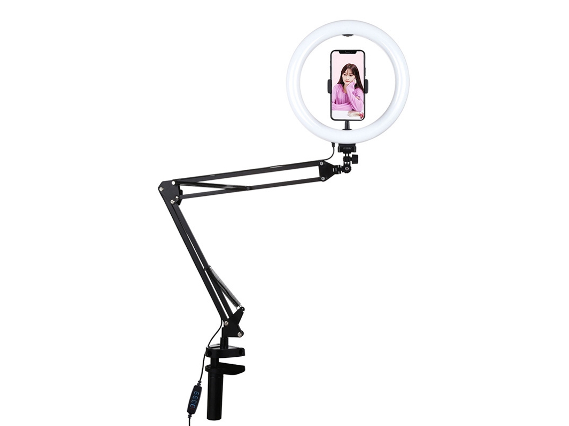 Tripé de mesa Puluz para celular, lâmpada LED, clipe de 26 cm, streaming de vídeo