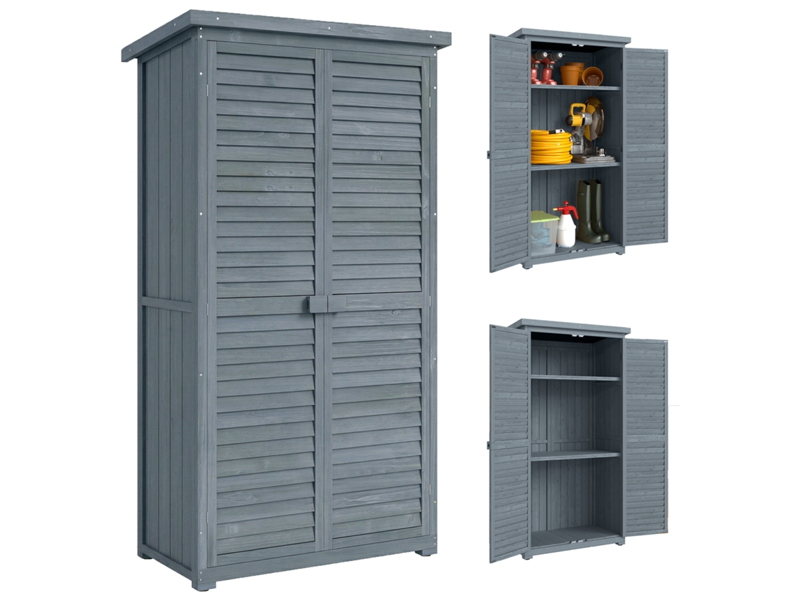 Guarda roupa Externo de Madeira com 2 Portas com Persianas e Prateleiras Internas. 87x46,5x160 Cm. Cinza Ge
