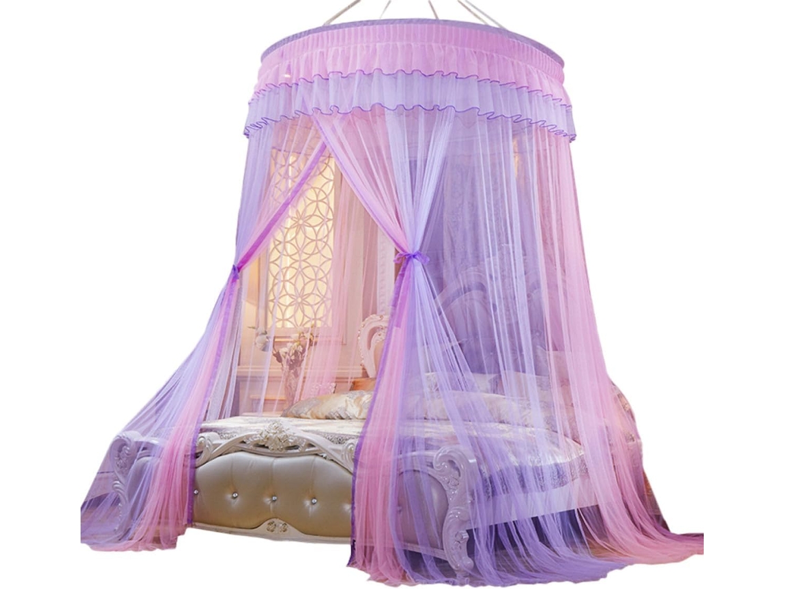 Mosquiteiro Genérico Para Cama De Casal, Modelo Redondo Com Detalhes Em Renda E Bordas Decorativas, Ideal Para Proteção