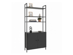 Estante Relaxdays, A X L X P: 159,5 X 60 X 24 Cm, 6 Prateleiras, Balcão Inferior, Mdf E Metal, Preta