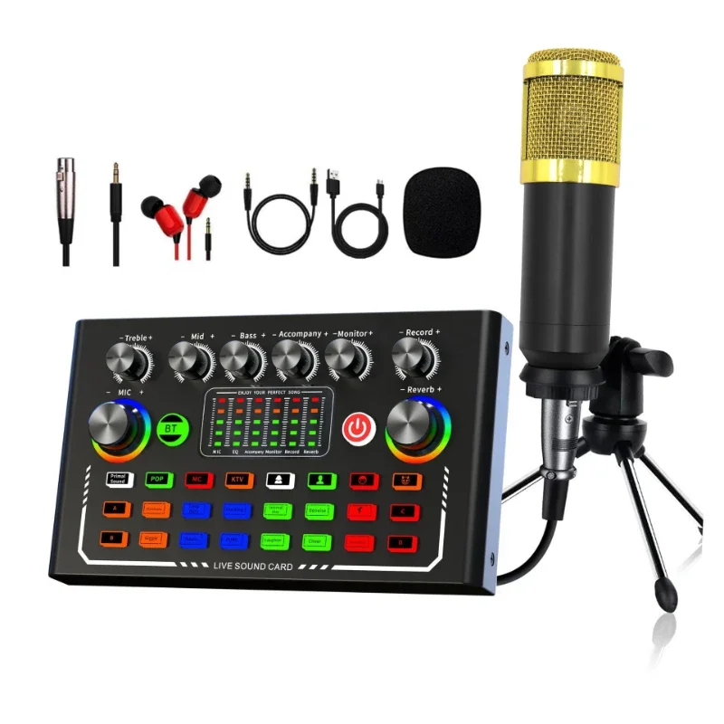 Kit com Microfone BM800 e placa de som F009 compatível com PCs MDUG