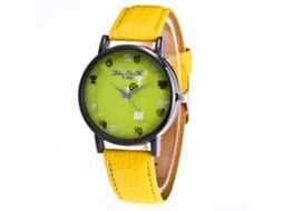 Relógio de pulso Fashion Student Sports Quartz com pulseira de couro com estampa de lichia amarela.