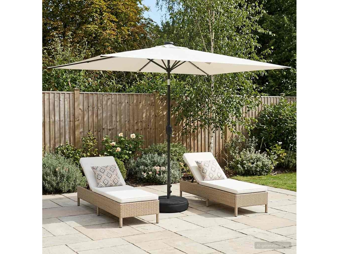 Vidaxl Parasol De Jardim Com Luzes Led E Base 200 X 300 Cm Poliéster