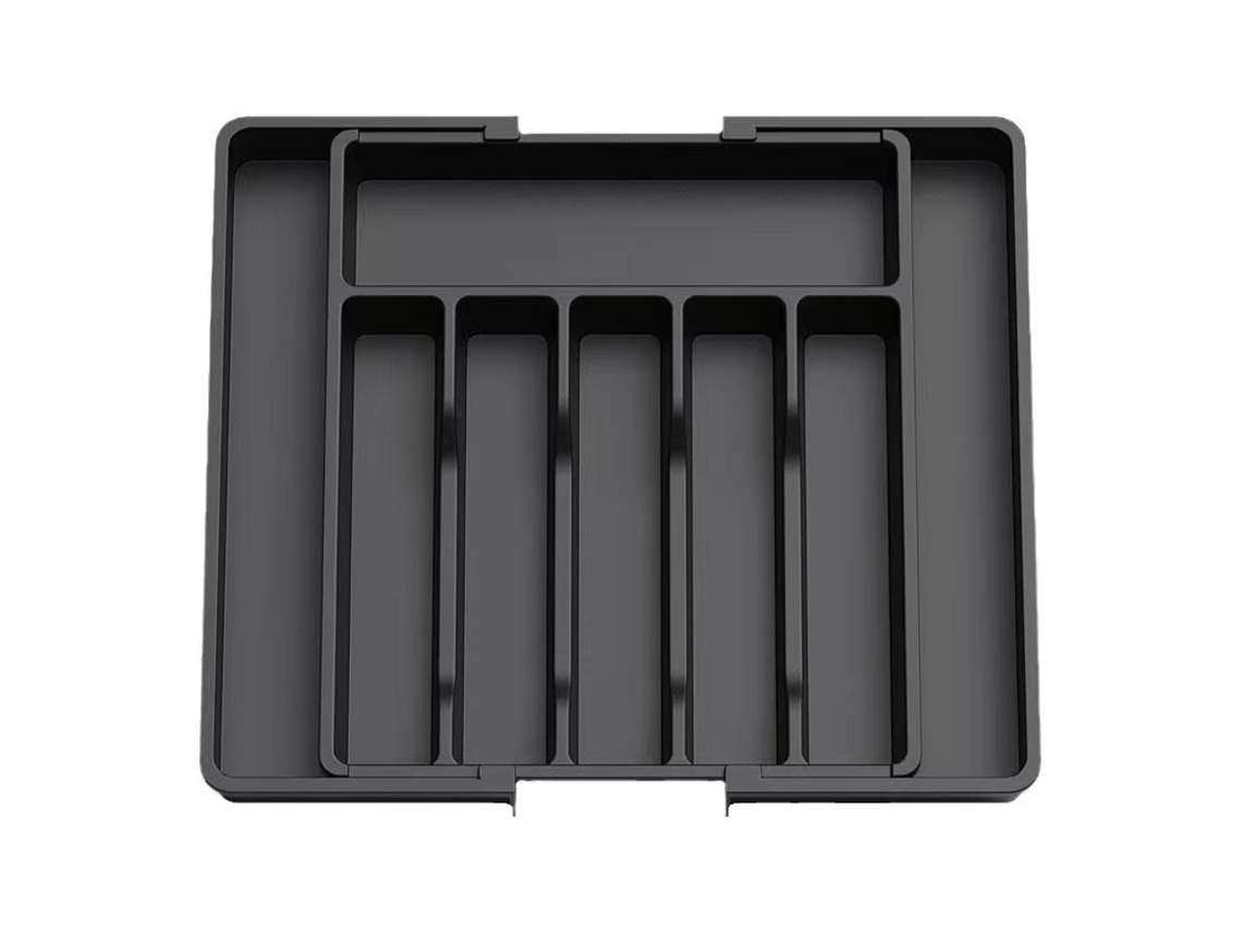 Lurelia Bandeja Para Talheres, Ajustável, Em Plástico Pp, 6 Compartimentos, Para Gaveta De Cozinha, 57 X 38 X 5 Cm, Preto