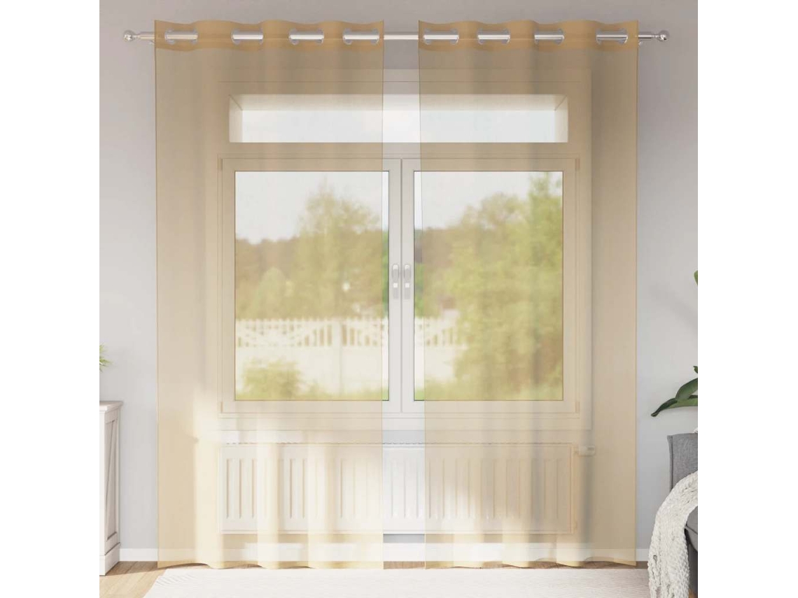Cortinas De Voile Com Ilhós 2 Pcs Areia