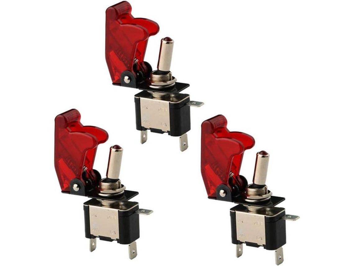 Interruptor de palanca LED 12V 20A, com cobertura vermelha, 3 peças S/MARCA