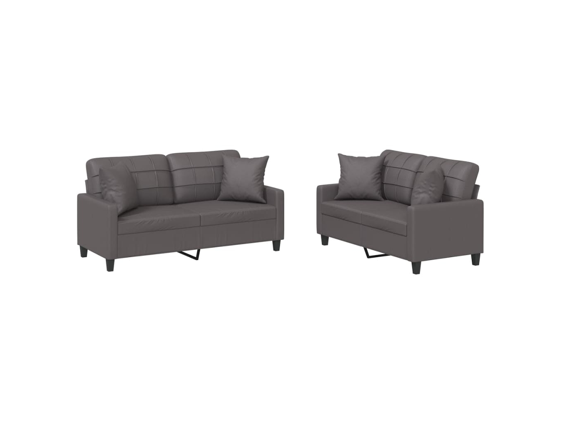 Conjunto de 2 sofás com almofadas couro artificial cinzento MAISON EXCLUSIVE
