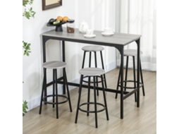 Conjunto Industrial de Bar com Mesa Redonda e 4 Bancos, Cinza e Preto S/MARCA